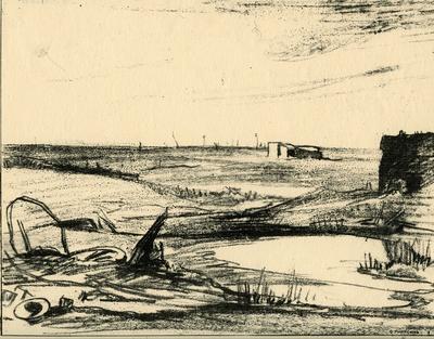 Passchendaele, German 'pillboxes'; Olive Mudie Cooke (b.1890, d.1925); Printed Docs (museum)/lithograph; 0046/7
