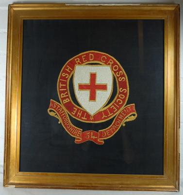 Framed embroidery: 'British Red Cross Society -Staffordshire 54 Detachment'