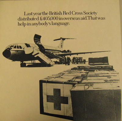 Cardboard poster promoting the work of the British Red Cross Society in overseas aid