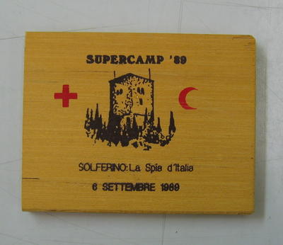 Small wooden souvenir: Supercamp '89. Solferino.