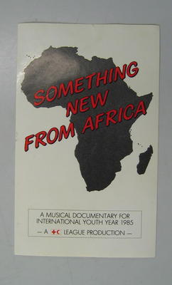 Sticker: something new from Africa. A musical documentary for International Youth Year 1985. A Red Cross/Red Crescent League Production.