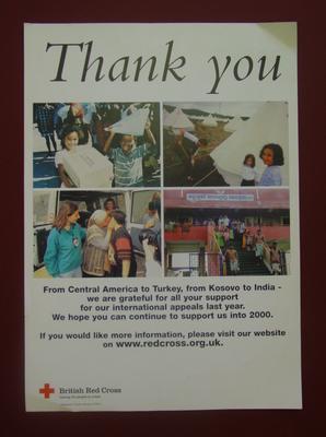 Poster produced in 2000 to thank donors for supporting overseas appeals.