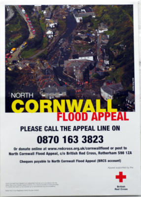 Poster produced to raise funds for the North Cornwall Flood Appeal