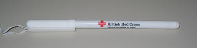 One black ink pen in plastic body: 'British Red Cross Caring for people in crisis' with website adress.
