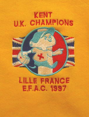 jumper printed with 'Kent UK Champions. Lille France E.F.A.C. 1997'