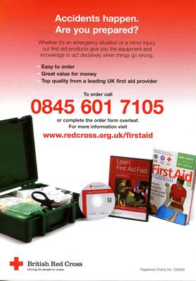 small poster/flier advertising British Red Cross first aid products