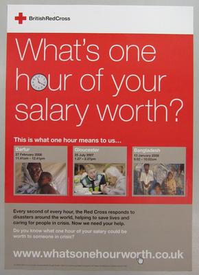 Poster advertising a payroll giving promotion - 'What's one hour of your salary worth?'