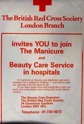 Poster promoting Red Cross Manicure and Beauty Care service
