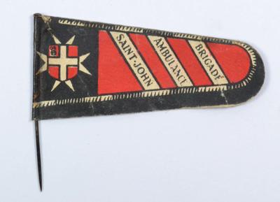 Small paper flag: 'St John Ambulance Brigade Collecting Day'