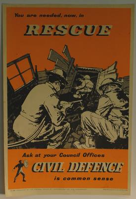 poster advertising Civil Defence: 'You are needed in rescue'