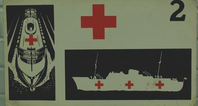 Small Geneva Convention poster illustrating the Second Geneva Convention regarding the amelioration of the condition of wounded, sick and shipwrecked members of armed forces at sea.