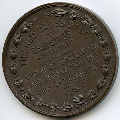 Medal presented by Joint War Committee to commemorate The Red Cross Sale held at Christie's, 1915