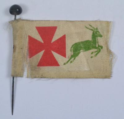 Collecting Day flag: Red [Maltese type] Cross with green leaping antelope