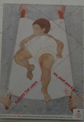 Youth poster on theme of 'Across the Lines' with child's drawing as the design