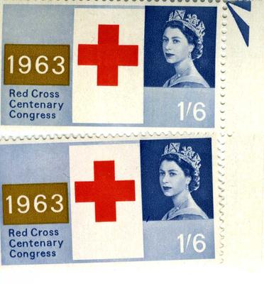 set of two postage stamps: Red Cross Centenary Congress 1963, 1/6'