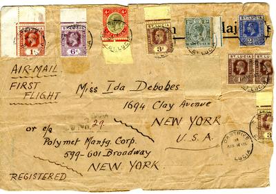 envelope with St Lucia stamps