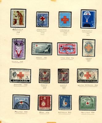 Mounted postage stamps commemorating the Red Cross