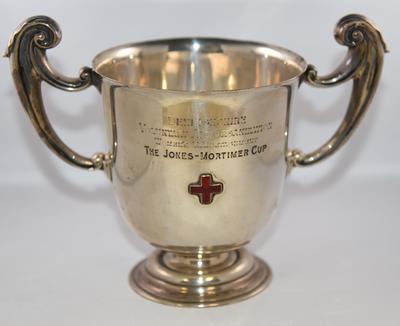 Two-handled silver competition cup, engraved 'Denbighshire Voluntary Aid Organization, Women's V.A.Detachment, The Jones-Mortimer Cup.'