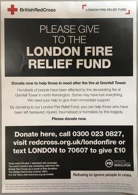 Fundraising poster for the London Fire Relief Fund