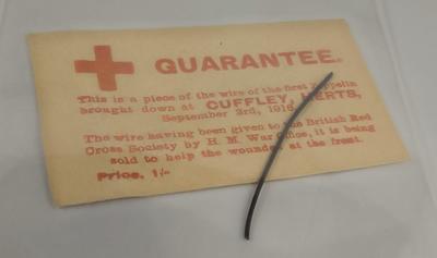 Piece of 'Zeppelin wire' sold in aid of British Red Cross; Gifts and Souvenirs/zeppelin part; 0400/1
