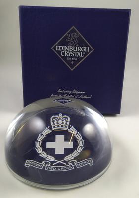 Edinburgh Crystal British Red Cross paperweight in presentation box