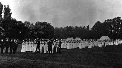 Red Cross personnel at a training camp