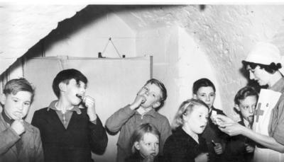 Children in an air raid shelter