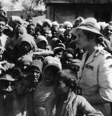 Black and white photograph. Lady Limerick's visit to India and Pakistan, with refugee children, Multan.