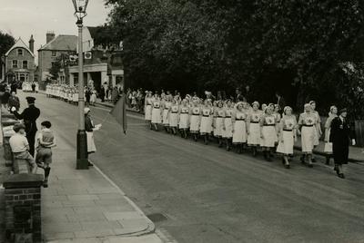 Group of Female VADs from Farnham Division on a Street Parade