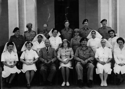 Black and white photograph. Lady Limerick and British Red Cross staff in Multan, Pakistan