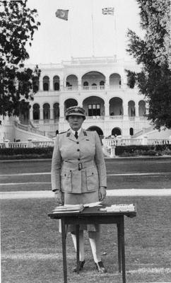 Woman in Red Cross [tropical] uniform at an inspection at The Palace, Khartoum