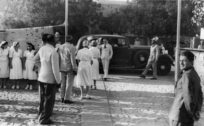 Sir Robert Howe arriving to lay the foundation stone for the new Sudan Red Cross Headquarters in Khartoum