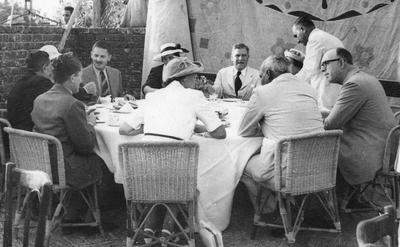Group including Sir Robert Howe taking tea [after] the laying of the foundation stone for the new Sudan Red Cross Headquarters