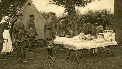 King George greeting wounded officers in France