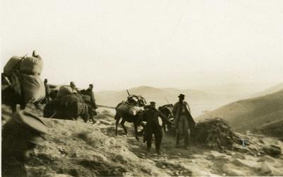Black and white photograph of the British Red Cross march in Macedonia 1912-1913
