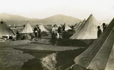 Black and white photograph of one of the refugee camps near Salonica - Balkan War 1912-1913