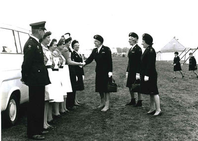 Black and white photograph of the British Red Cross at the International Services for Invalid Travellers exhibition at Biggin Hill