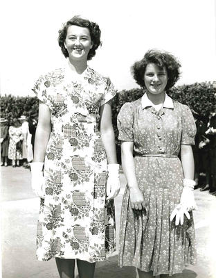 Black and white photograph of the opening of Junior Red Cross convalescent home Cliffe Combe, 1 July 1949