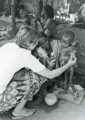 Black and white photograph from Red Cross News 1980s