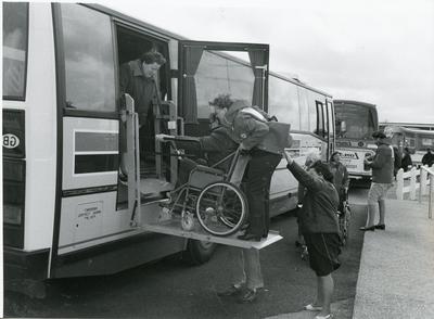 Black and white photograph of a holiday for the disabled at Pontins Morecambe