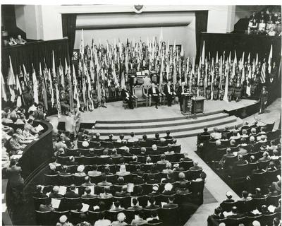 Black and white photograph of the National Conference for World Red Cross Day in New Delhi