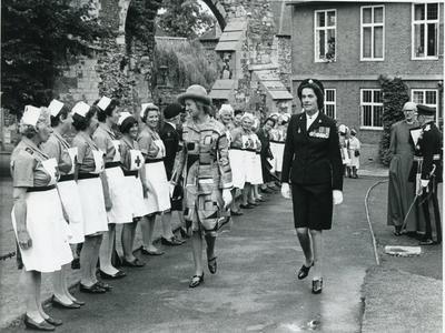 Black and white photograph of Princess Alexandra attending a service of dedication at Canterbury Cathedral on behalf of Kent branch
