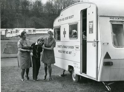 Black and white photograph of First Aid in action in County Durham