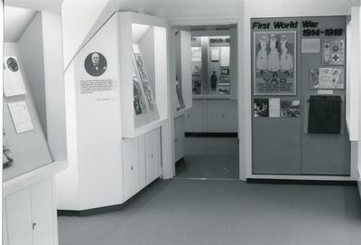 Black and white photograph of a British Red Cross museum display