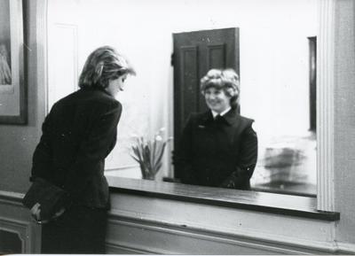 Black and white photograph of Princess Diana