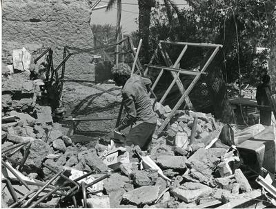 Black and white photograph of relief work after the Iranian Earthquake September 1978