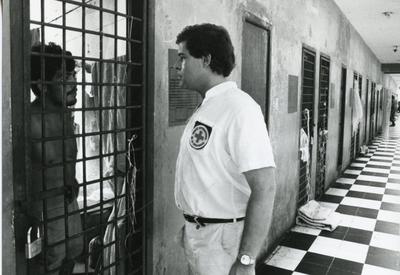 Black and white photograph of ICRC delegates visiting POW's in Nicaragua