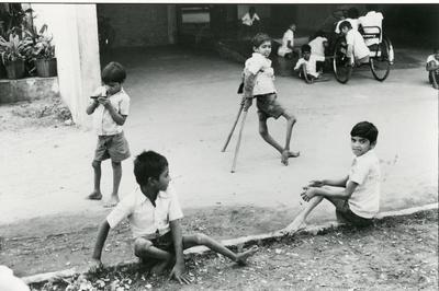 Black and white photograph for World Red Cross Day 1981 - Indian Red Cross training centre for the disabled at Ahmedabad