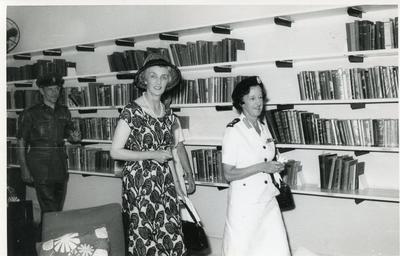 Black and white photograph of Lady Templer with Eileen Woolrich