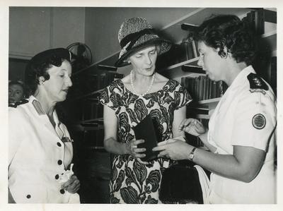 Black and white photograph of Lady Templer with Eileen Woolrich